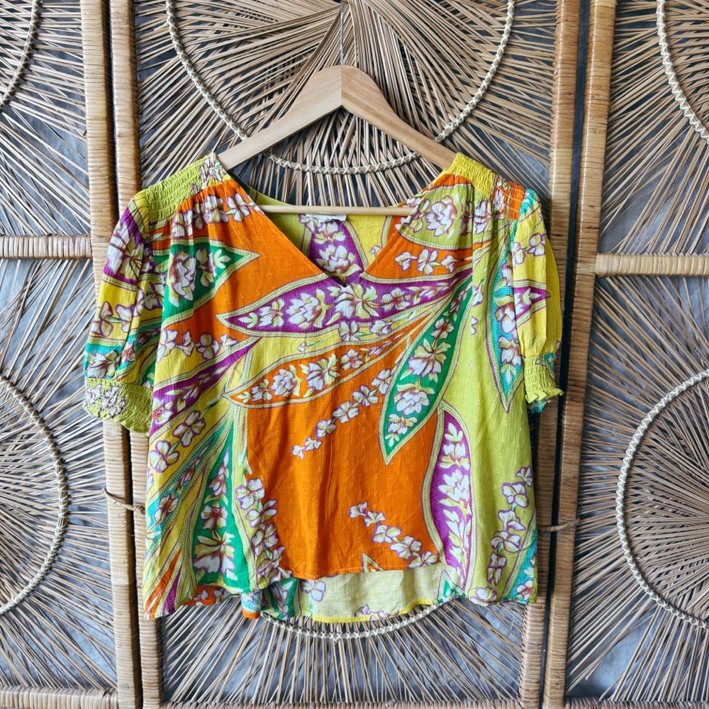 Haute Hippie Boho Floral V-Neck Women's Top Blouse - Multicolor SZ: S